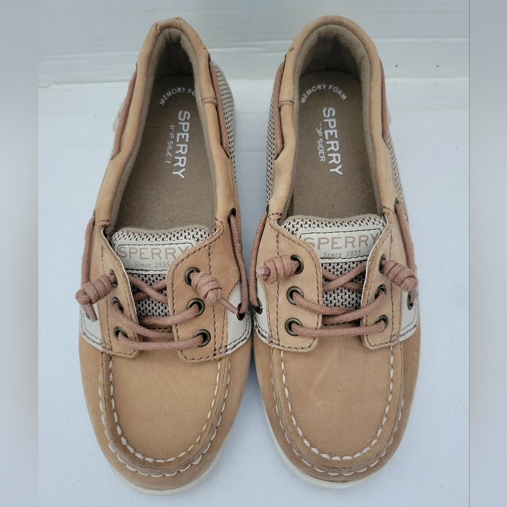 Sperry Top Shoresider 3 Eye Tan Boat Shoes Size 2M Kids